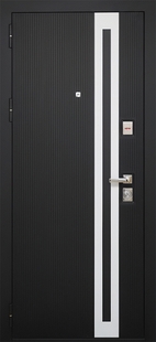 Входная дверь с черными панелями МДФ с белой вертикальной вставкой